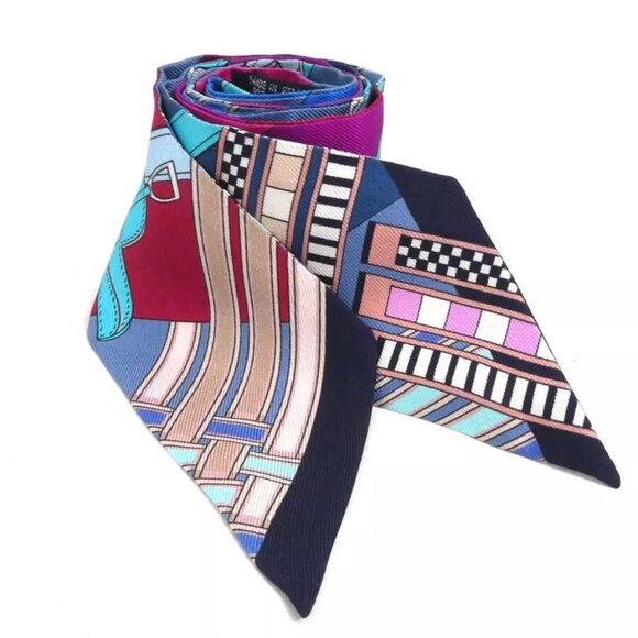 HERMES Twilly Ribbon Scarf Multicolor Silk - - Picture 1 of 9